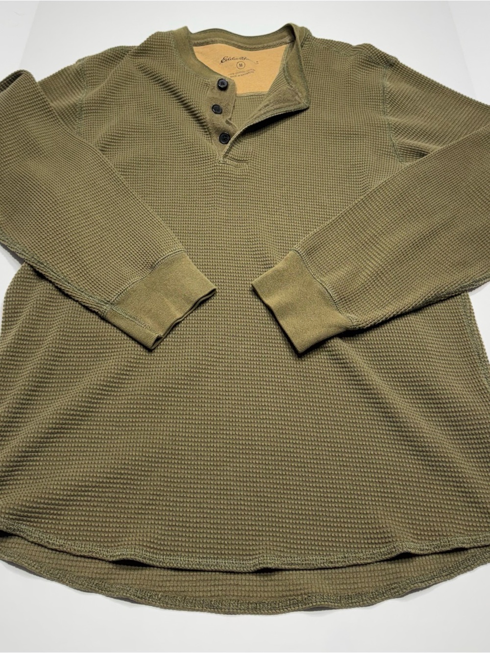 Eddie Bauer Olive Green Waffle Henley Long Sleeve Shirt